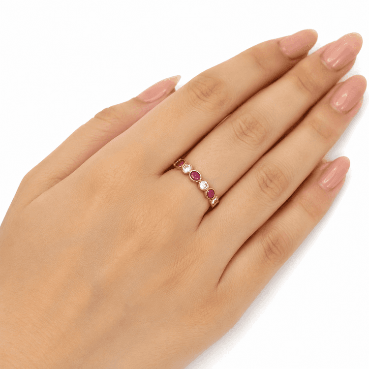 Ruby-White Sapphire Ring in 14k Yellow Gold