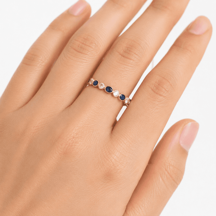 Blue Sapphire-White Sapphire Ring in 14k Yellow Gold