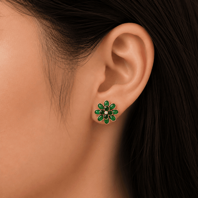 Emerald-Diamond Earring in 14k Yellow Gold