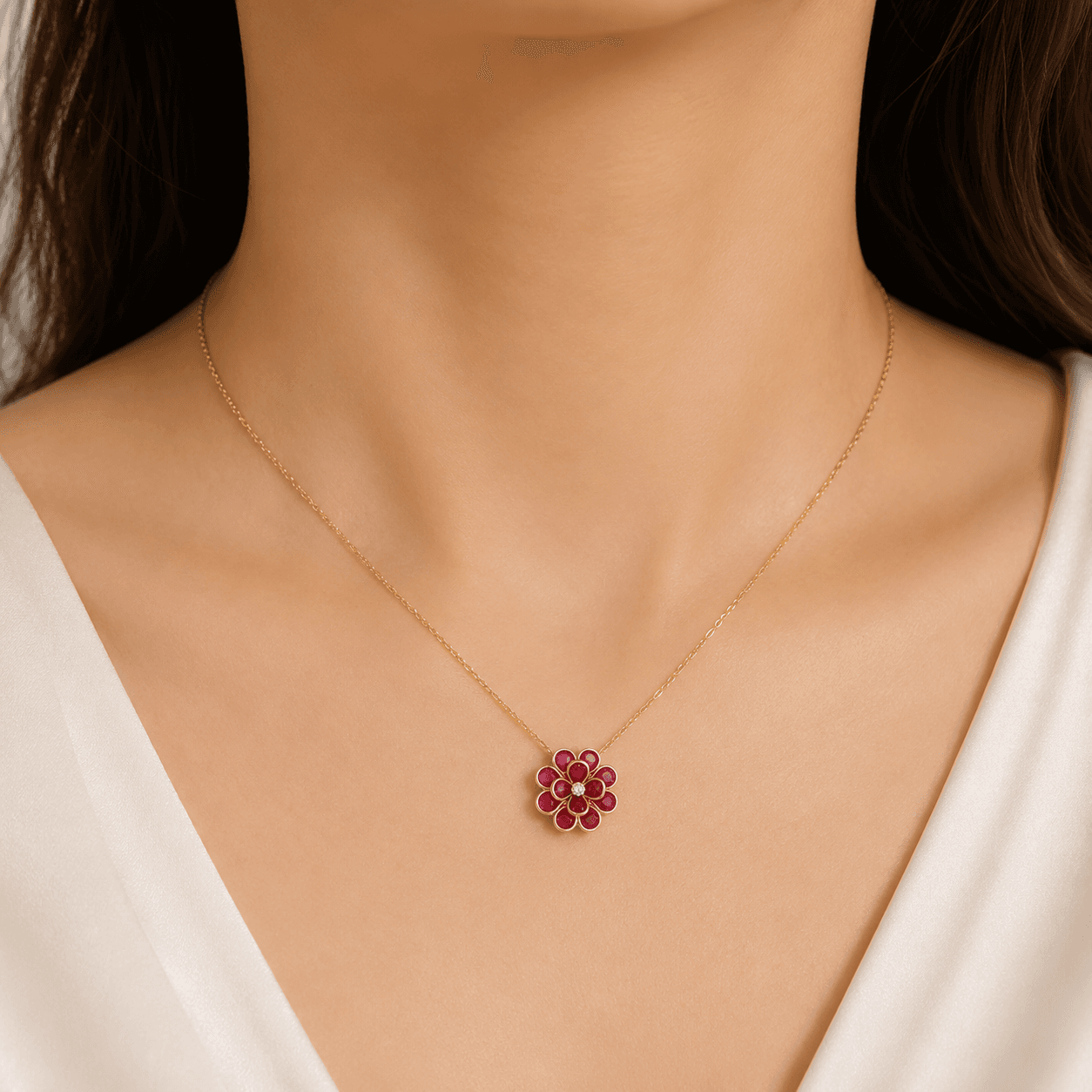 Ruby Diamond Pendant in 14k Yellow Gold