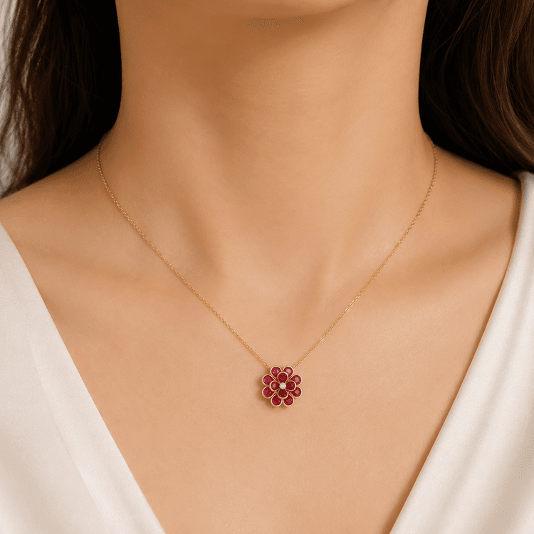 Ruby Diamond Pendant in 14k Yellow Gold