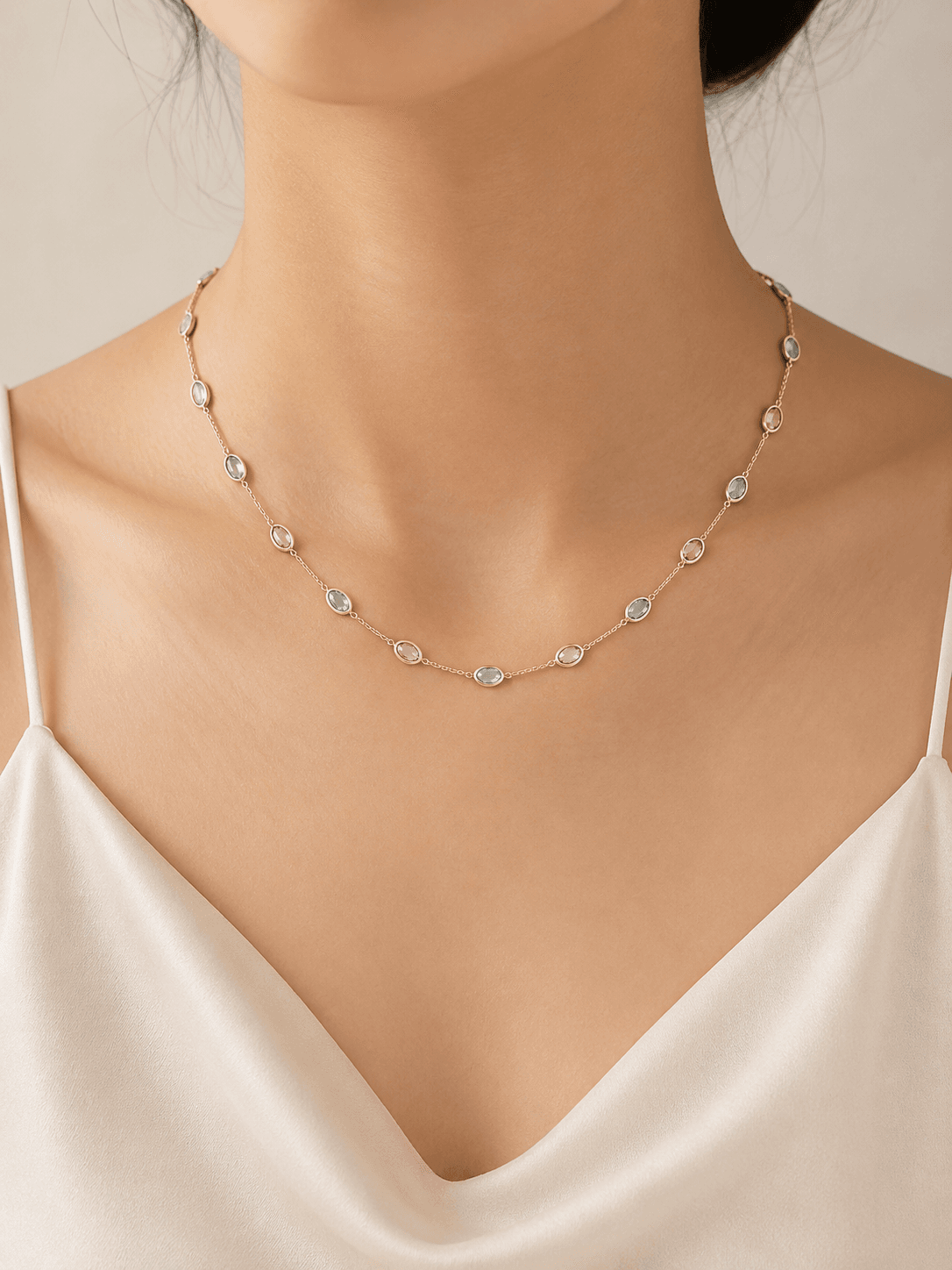 Aqua Pink Spinal Necklace in 14k Yellow Gold