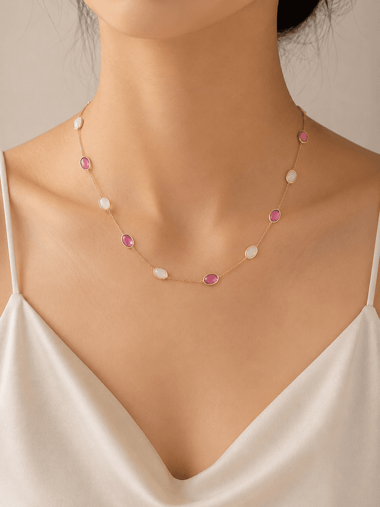 Opal Pink Tourmaline Necklace in 14k Yellow Gold