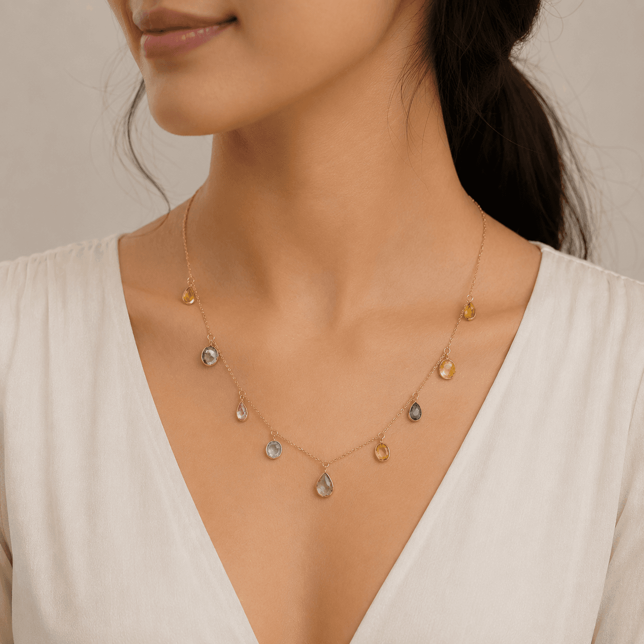 Multi-Sapphire Necklace in 14k Yellow Gold