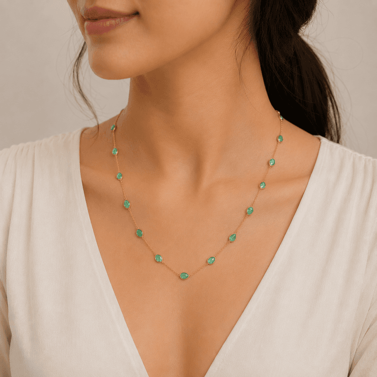 Emerald Necklace in 14k Yellow Gold