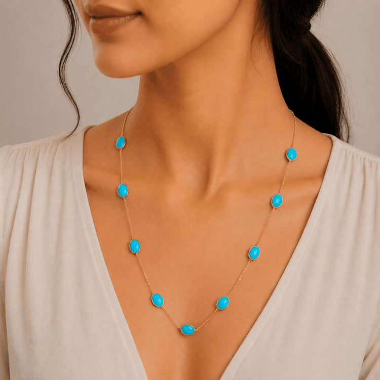 Turquoise Necklace in 14k Yellow Gold