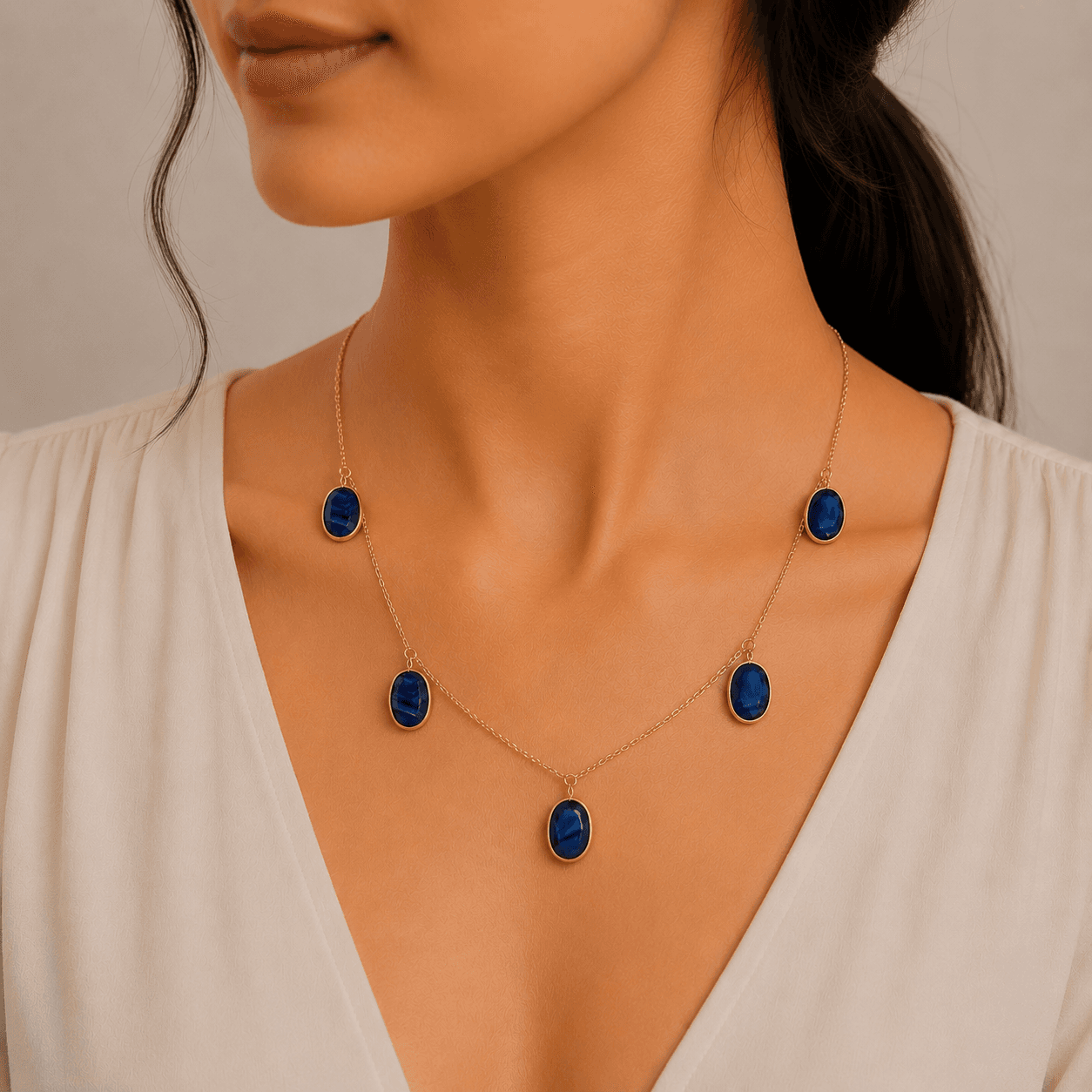Blue Sapphire Necklace in 14k Yellow Gold