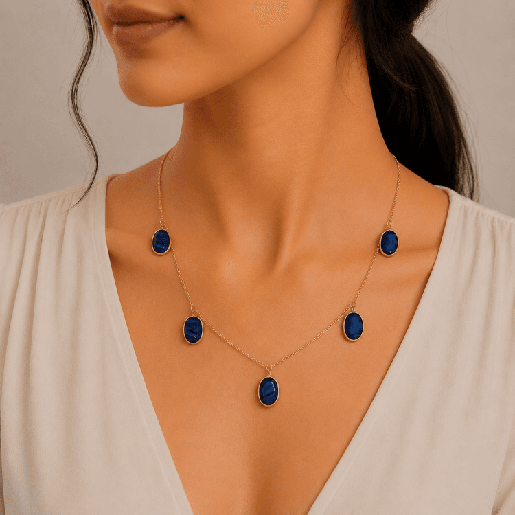 Blue Sapphire Necklace in 14k Yellow Gold