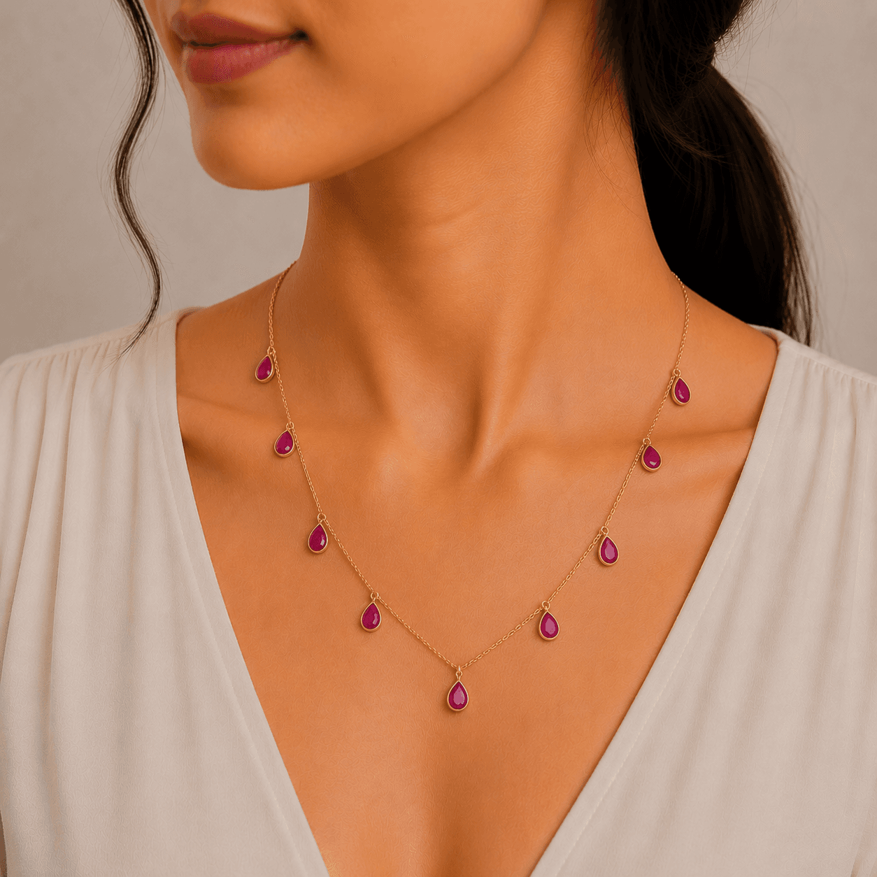 Pear Drop Ruby Necklace in 14k Yellow Gold