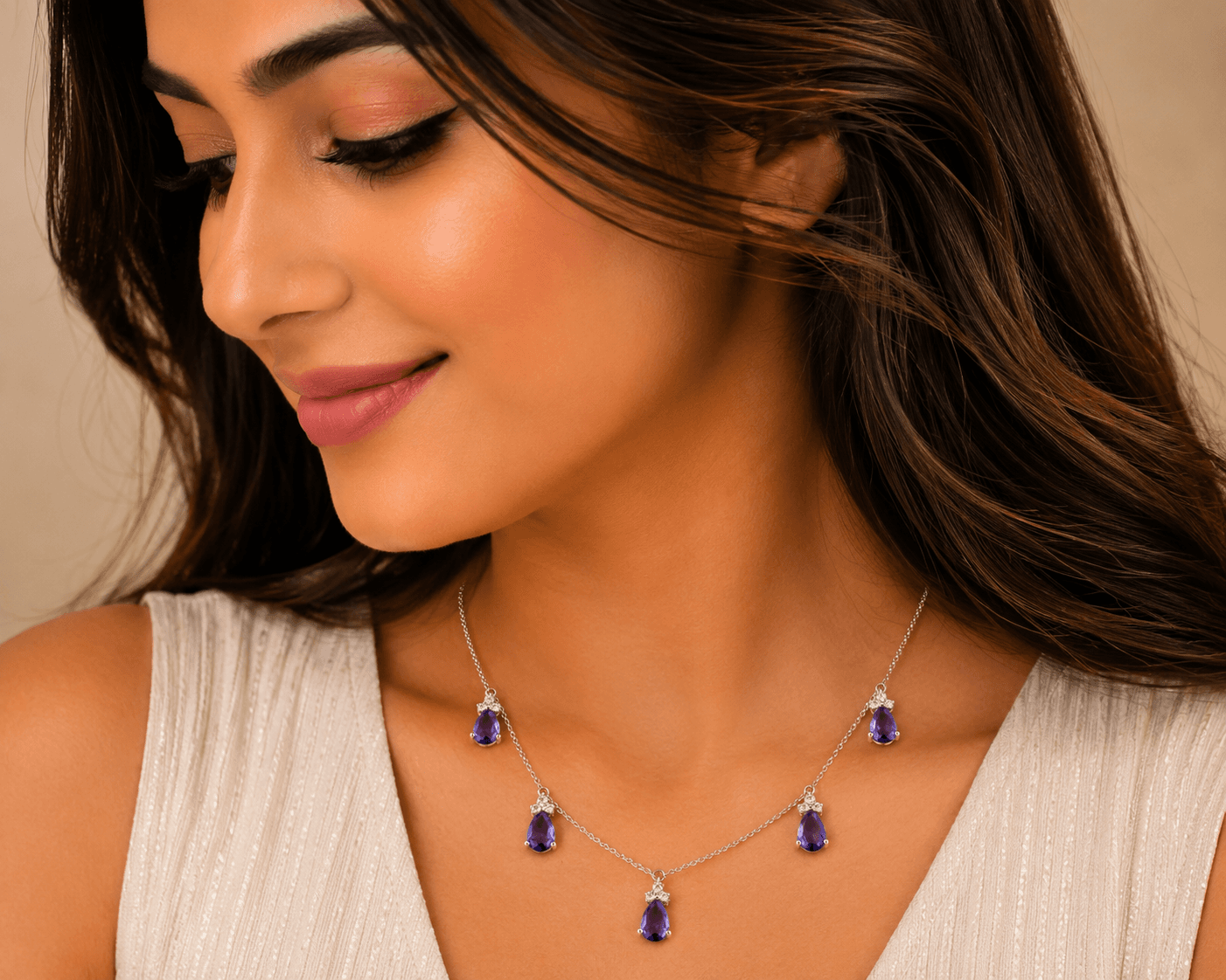 Pear Drop Tanzanite Diamond Necklace in 14k Yellow Gold