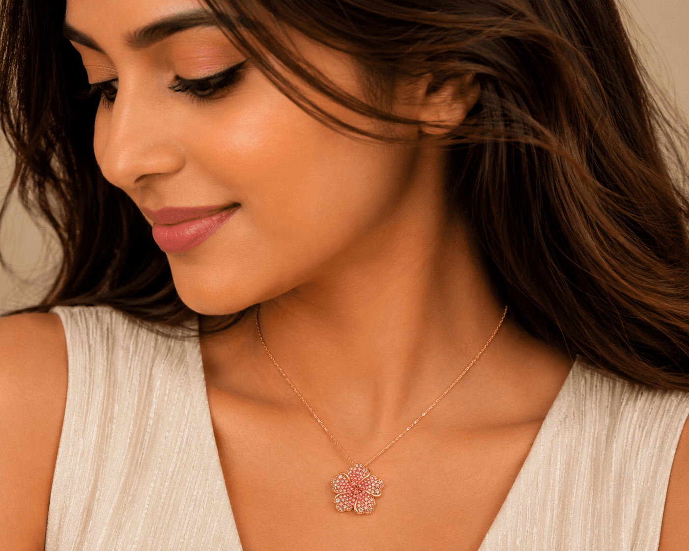 Pink Sapphire Diamond Pendent in 14k Yellow Gold