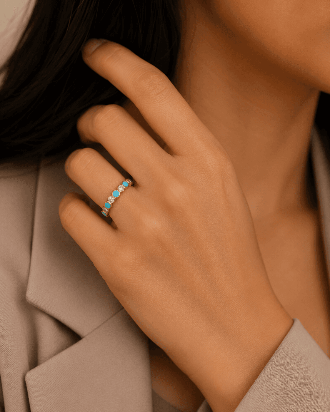 Diamond Ring with Blue in 14k Yellow Gold