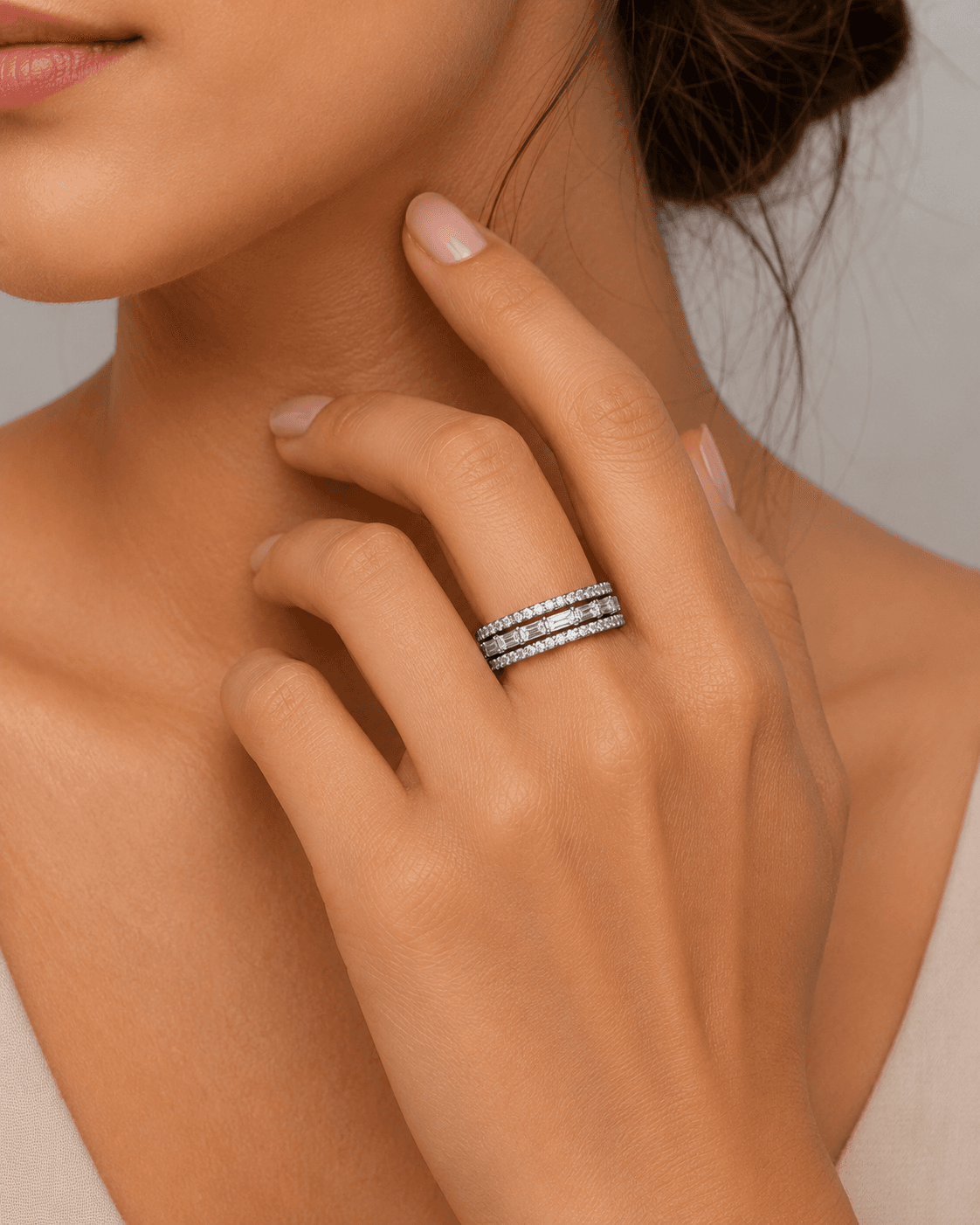 Three Band Diamond Ring in 14k Yellow Gold