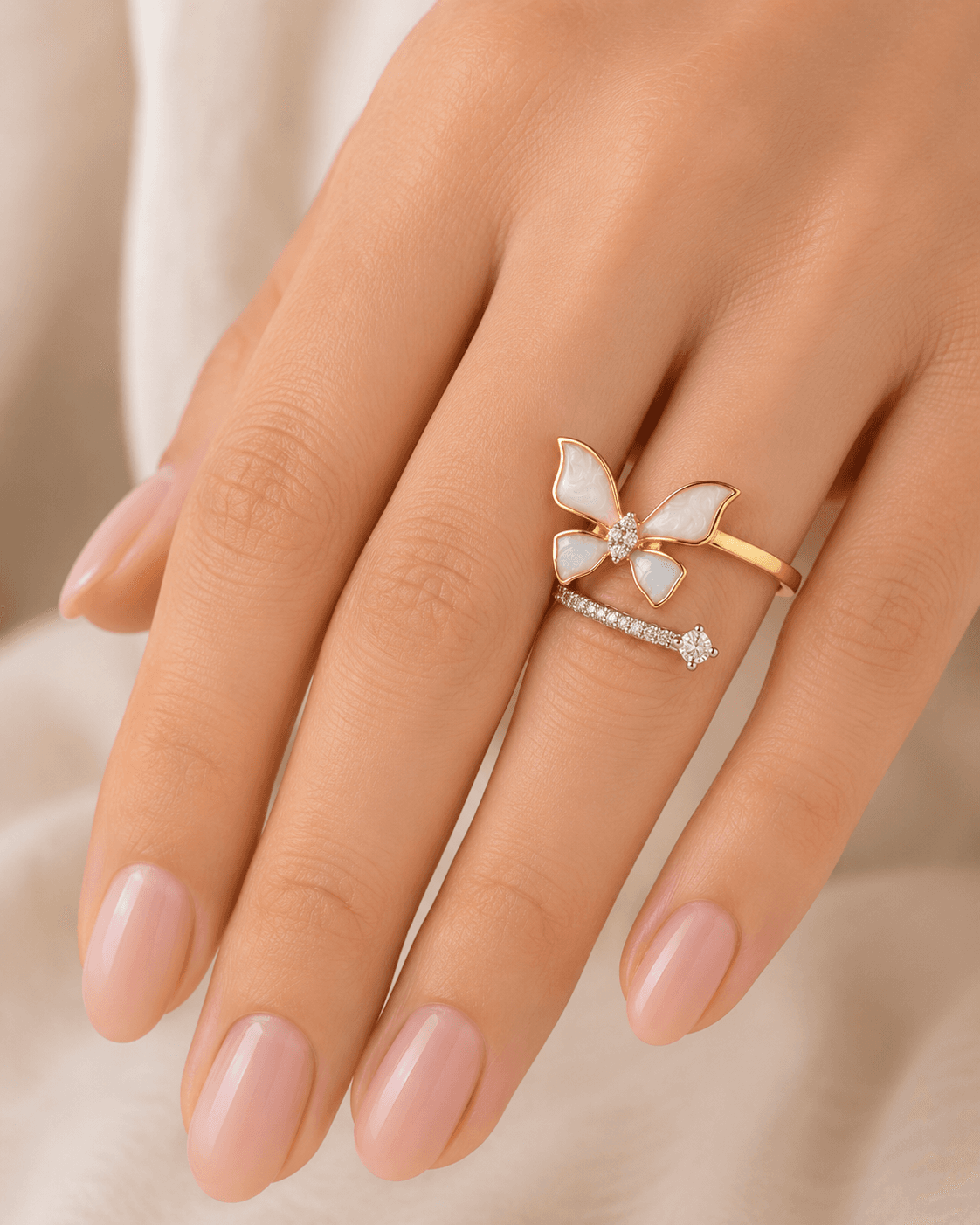 Butterfly MOP Ring in 14k Yellow Gold