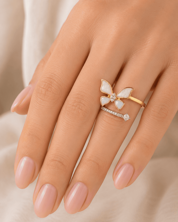 Butterfly MOP Ring in 14k Yellow Gold
