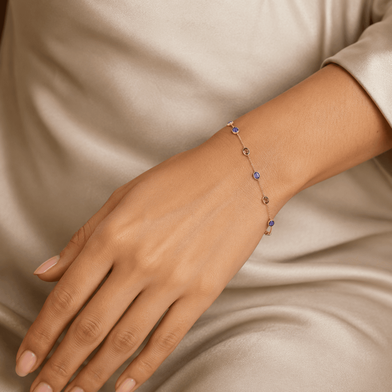 Tanzanite Pink Tourmaline Bracelet in 18k Yellow Gold