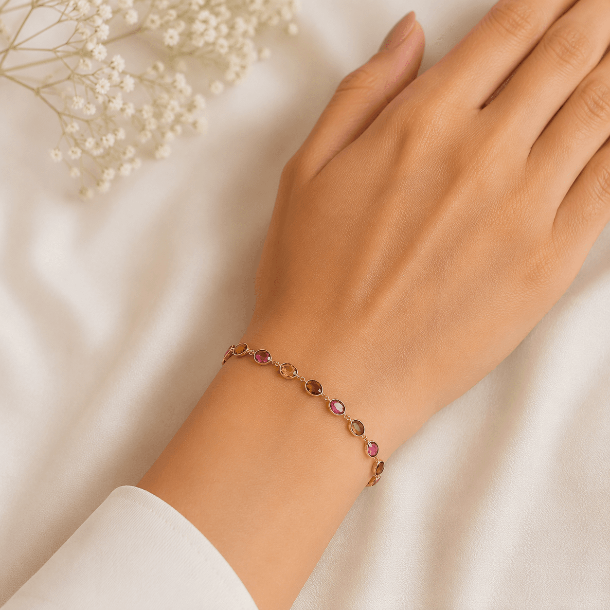 Multi Tourmaline Stone Bracelet in 18k Gold