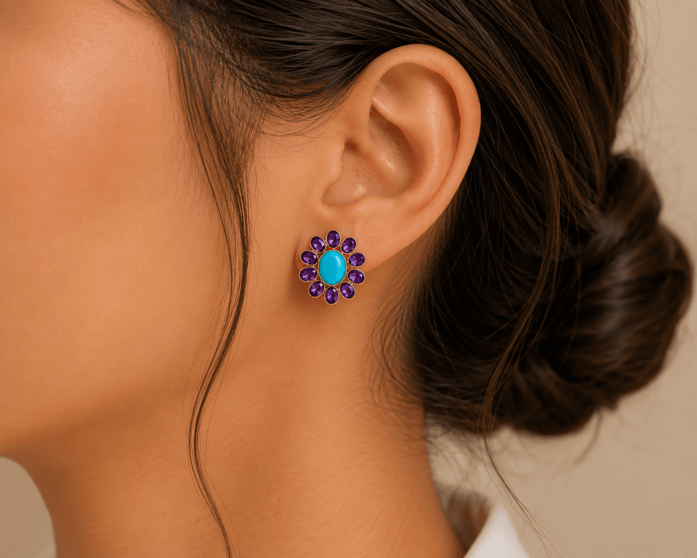 Turquoise Amethyst Earring in 18k Yellow Gold