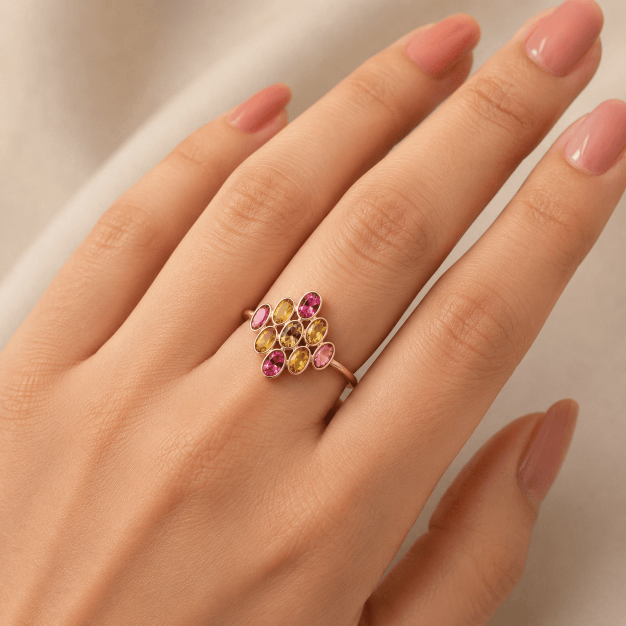Multi Tourmaline Ring in 18k Yellow Gold