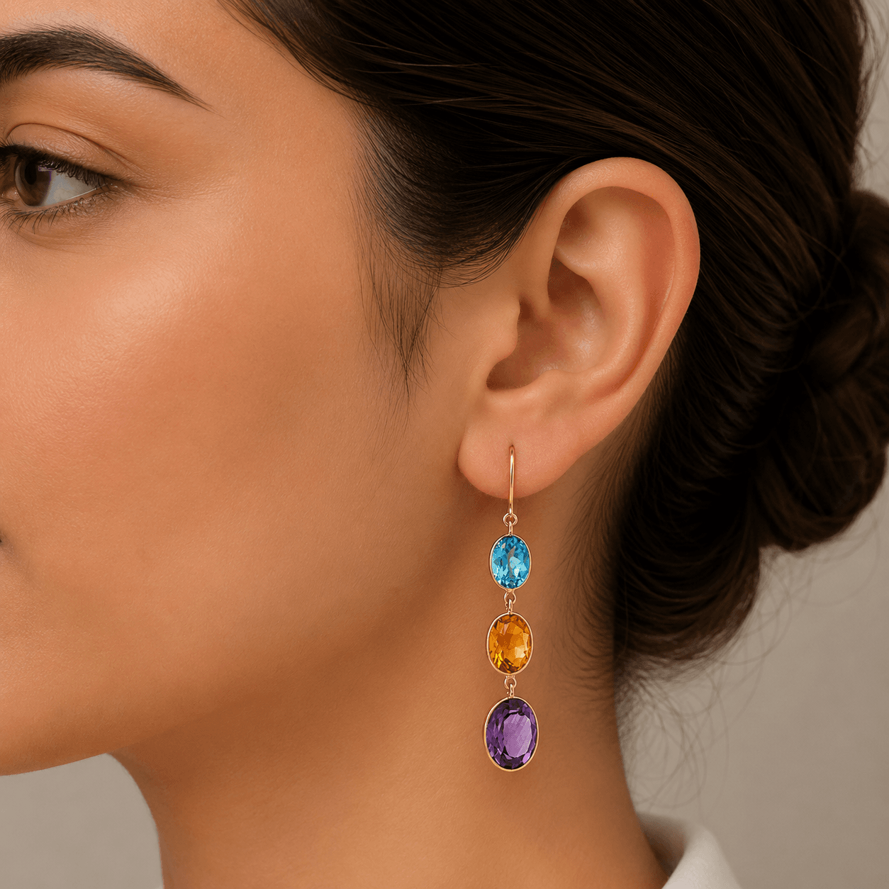 Blue Topaz Amethyst Citrine Earrings
