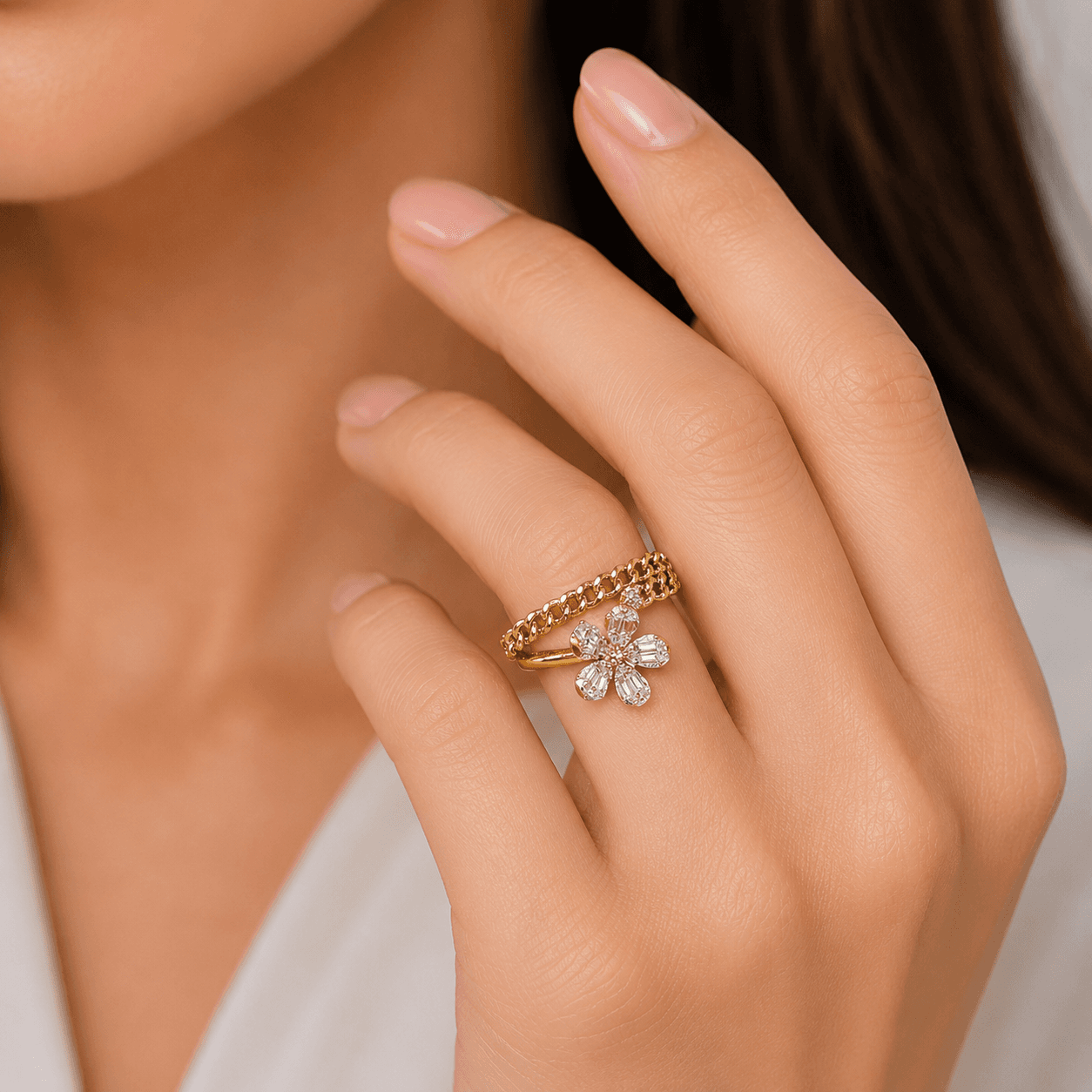 Pear shape flower diamond band
