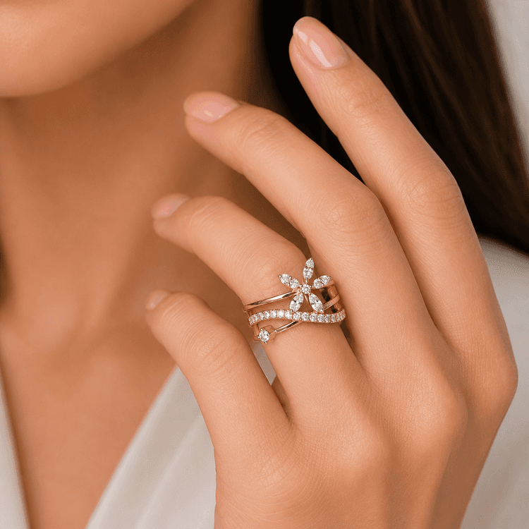 Diamond Butterfly and Multi-Row Wrap Ring