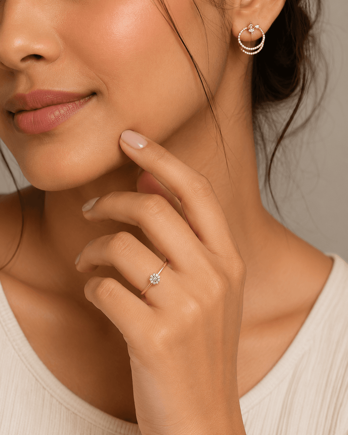 Real Gold Flower Diamond Ring