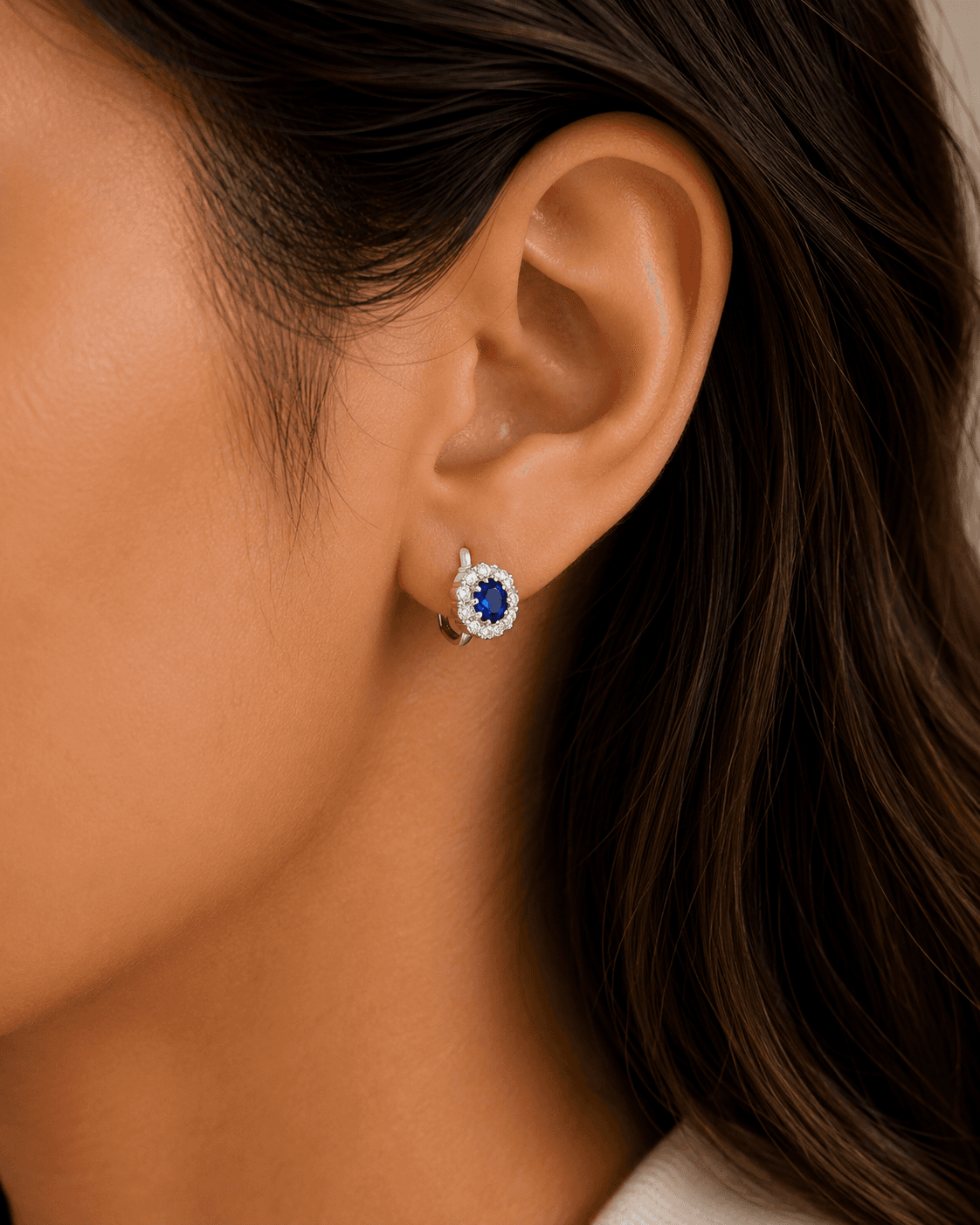 Diamond Hoops with Blue Sapphire