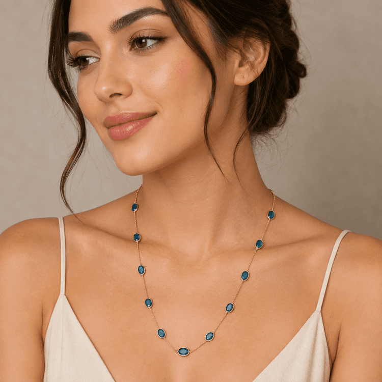 London Blue Topaz Necklace in 14k Yellow Gold