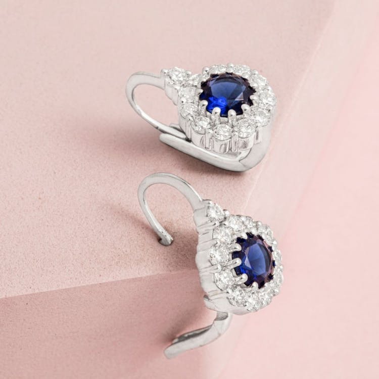 Diamond Hoops with Blue Sapphire