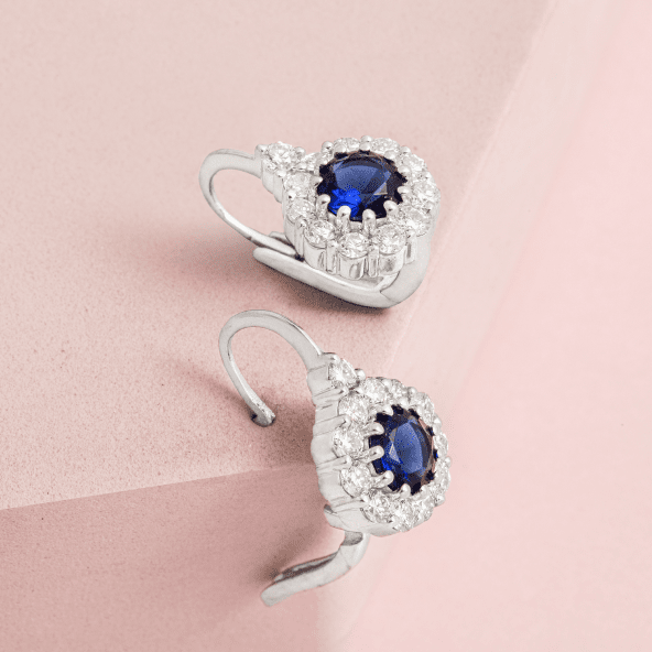 Diamond Hoops with Blue Sapphire